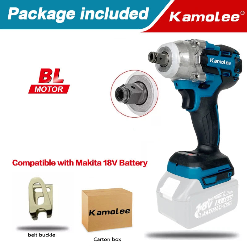 Kamolee 520 N.M Torque DTW285 Brushless Electric Impact Wrench 1/2 In Lithium-Ion Battery Apply to 18V 21V Battery