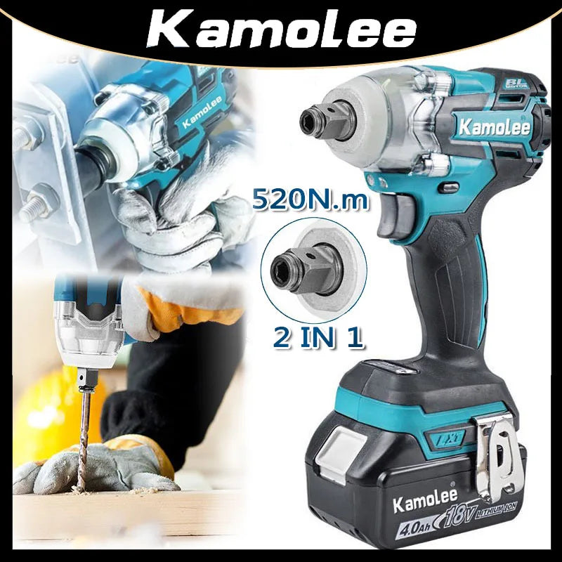Kamolee 520 N.M Torque DTW285 Brushless Electric Impact Wrench 1/2 In Lithium-Ion Battery Apply to 18V 21V Battery