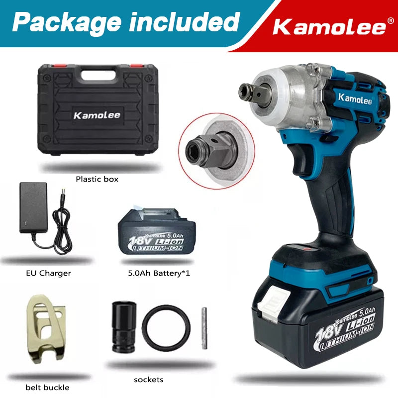 Kamolee 520 N.M Torque DTW285 Brushless Electric Impact Wrench 1/2 In Lithium-Ion Battery Apply to 18V 21V Battery