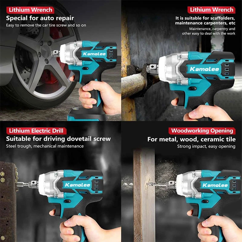 Kamolee 520 N.M Torque DTW285 Brushless Electric Impact Wrench 1/2 In Lithium-Ion Battery Apply to 18V 21V Battery