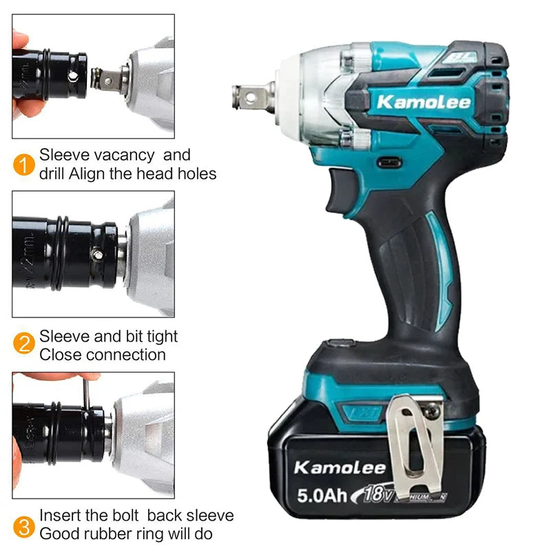 Kamolee 520 N.M Torque DTW285 Brushless Electric Impact Wrench 1/2 In Lithium-Ion Battery Apply to 18V 21V Battery