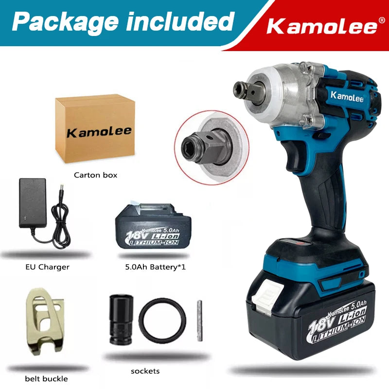 Kamolee 520 N.M Torque DTW285 Brushless Electric Impact Wrench 1/2 In Lithium-Ion Battery Apply to 18V 21V Battery