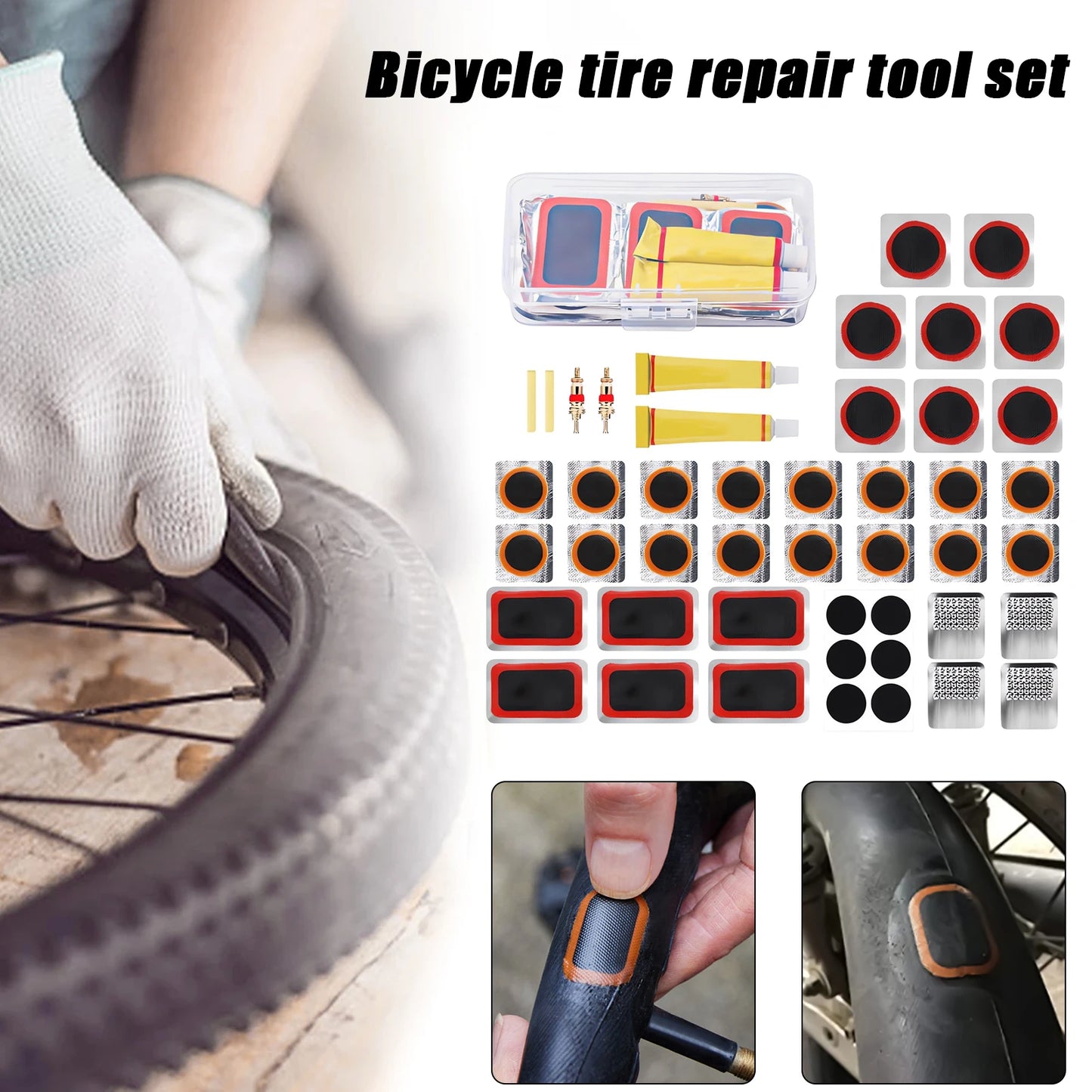 Bike Tire Repair Kit Convenient To Carry With Portable Storage Box Suitable For Motorcycle Bycicle Inner Tube Puncture Patch Kit