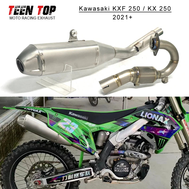 For Kawasaki KXF250 KX250 Slip-on Exhaust 2021+ Stainless Steel Exhaust Muffler Tailpipe KX KXF 250 Motorcycle Escape Moto Tube