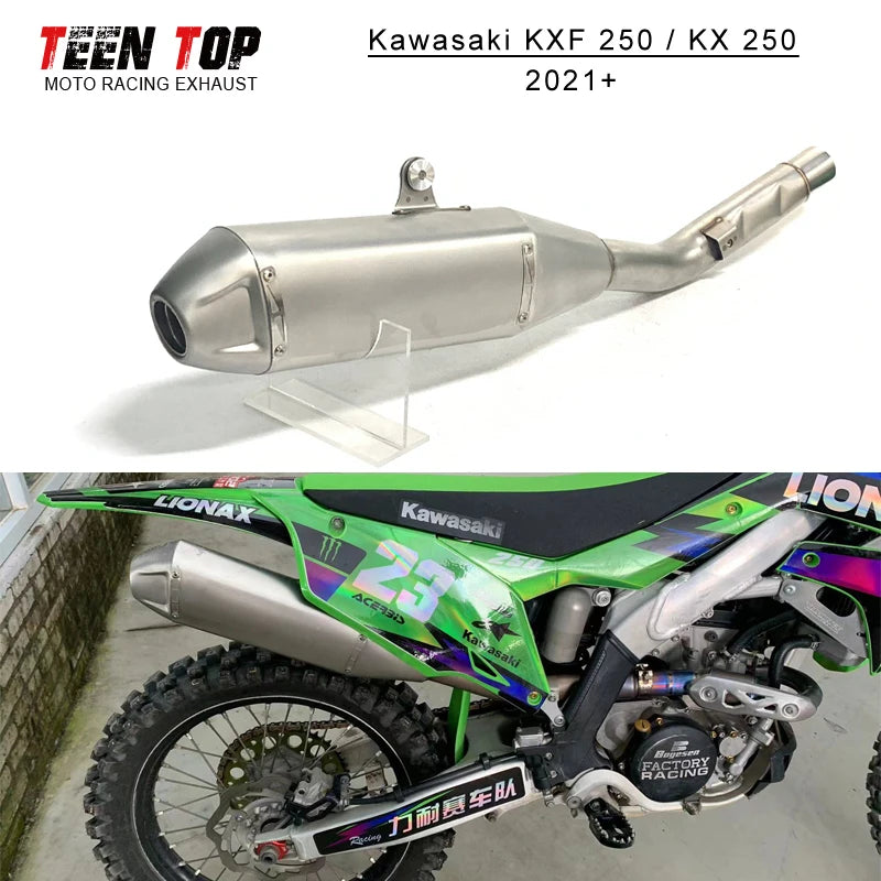 For Kawasaki KXF250 KX250 Slip-on Exhaust 2021+ Stainless Steel Exhaust Muffler Tailpipe KX KXF 250 Motorcycle Escape Moto Tube