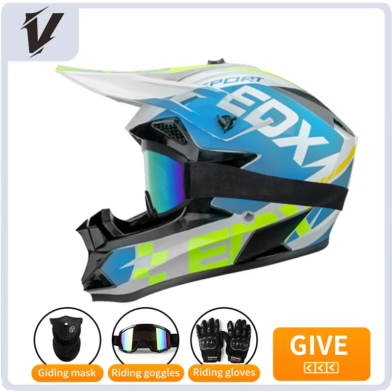 Casque cross enfant et adulte 3 pièces